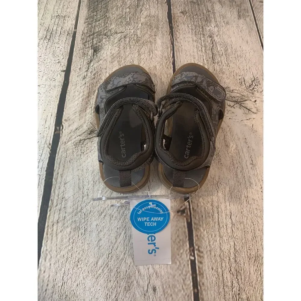 CARTER’S Boy’s Gray Gabriel Camo Wipe Away Sandals / Size: 6